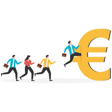 Empresário correndo em direção ao euro  Illustration