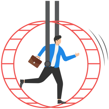 Empresário correndo em uma roda de rato  Ilustração