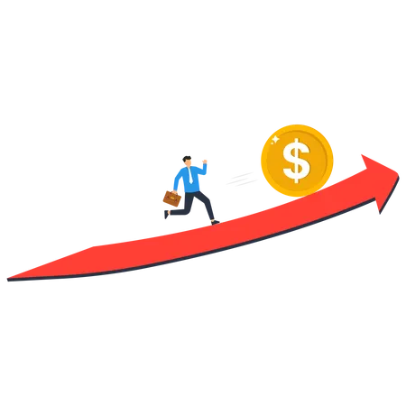 Empresário correndo na seta de crescimento  Ilustração