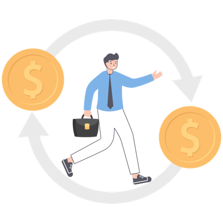 Empresário correndo no diagrama de seta circular  Ilustração