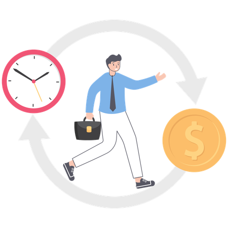 Empresário correndo no diagrama de seta circular  Ilustração