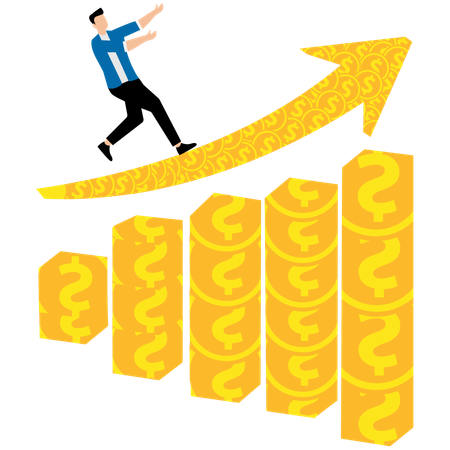 Empresário correndo em gráfico financeiro  Ilustração