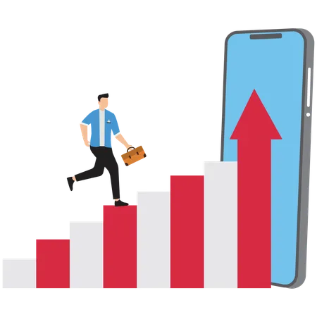 Empresário correndo no gráfico, gráfico  Ilustração