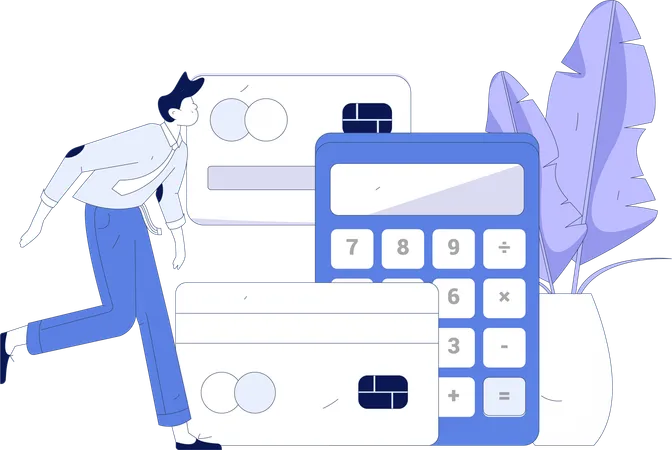 Empresário concorrendo para cálculo de pagamento com cartão de crédito  Ilustração