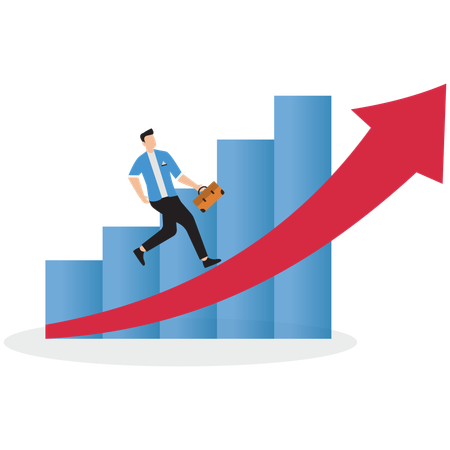 Empresário correndo para o topo do gráfico de setas  Ilustração