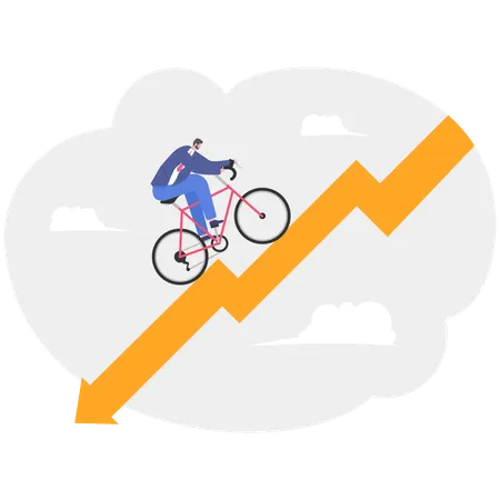 Empresário correndo parcialmente com gráfico em queda  Ilustração