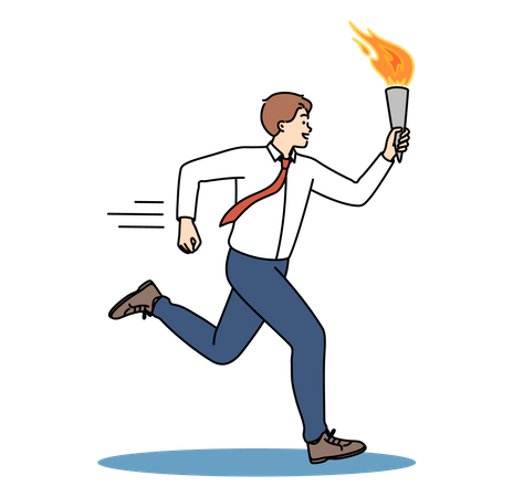 Empresario corriendo con palo de fuego  Ilustración