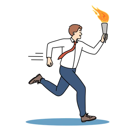 Empresario corriendo con palo de fuego  Ilustración