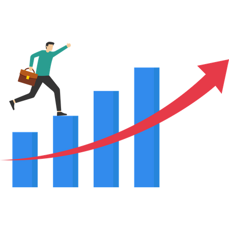 Empresario corriendo en gráfico de crecimiento  Ilustración