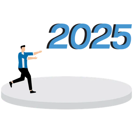 Empresario corriendo hacia el 2025  Illustration