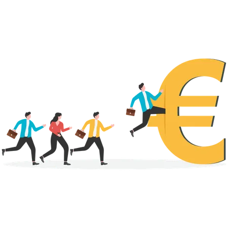 Hombre de negocios corriendo hacia el euro  イラスト