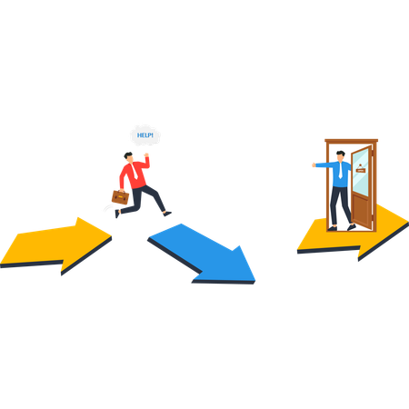 Hombre de negocios corriendo hacia una oportunidad de negocio  Ilustración