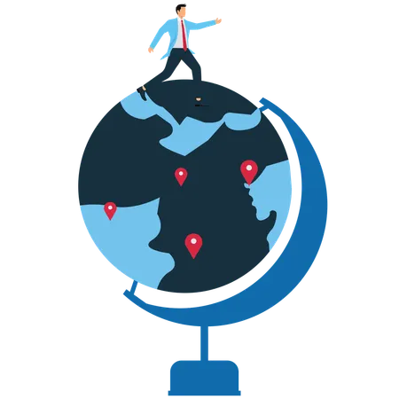 Hombre de negocios corriendo alrededor del mundo con sentido de urgencia  Ilustración