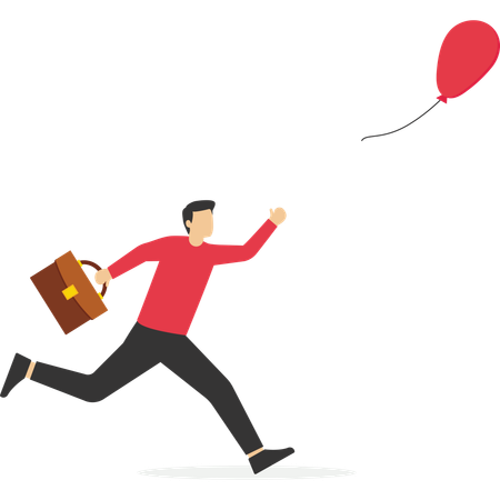 Empresario corriendo tras un globo rojo que se va volando  Ilustración