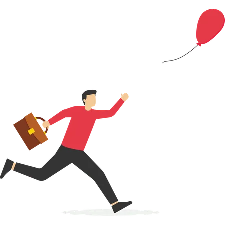 Empresario corriendo tras un globo rojo que se va volando  Ilustración