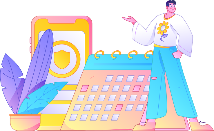 Empresário corrige cronograma de negócios  Ilustração
