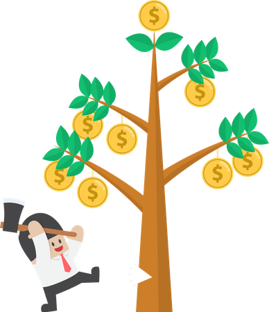 Empresario cortando árbol de dinero  Ilustración