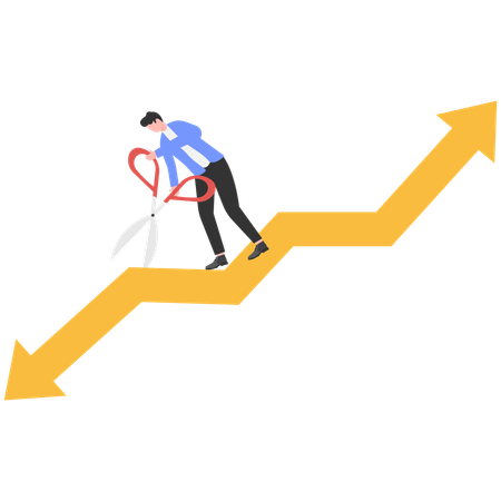 Empresário cortando seta negativa  Ilustração