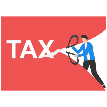 Empresário cortando um imposto  Ilustração