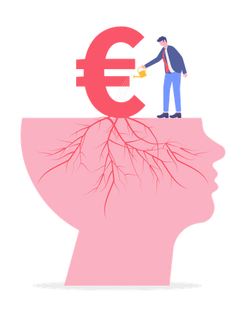 Empresario cultivando raíces financieras  Ilustración