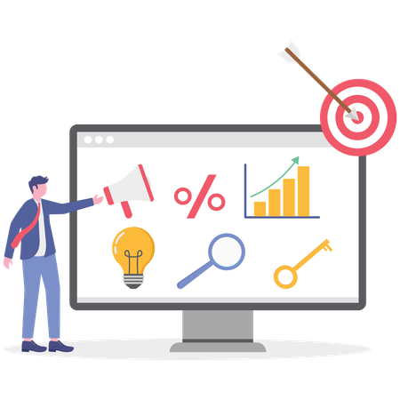 Empresário dando dicas de marketing  Ilustração