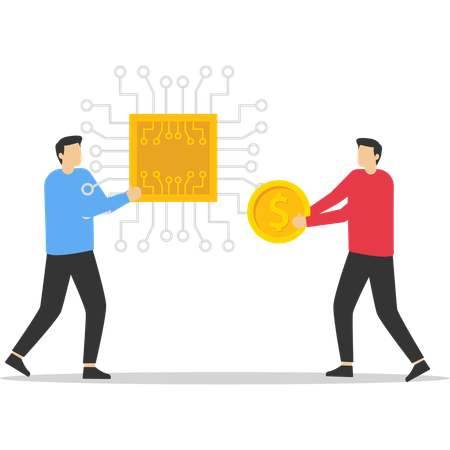 Empresario da dólar por microchip  Ilustración
