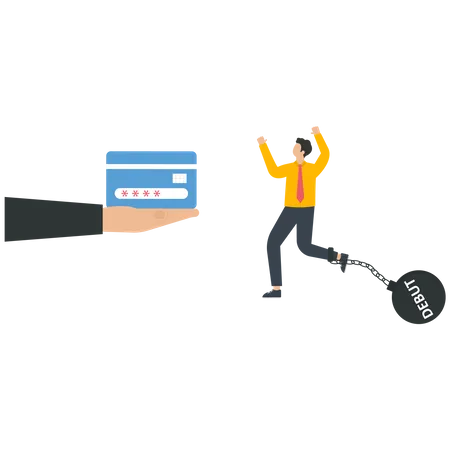 Empresario dando una tarjeta de crédito a un hombre con una carga de deuda  Ilustración