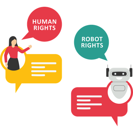 Empresario de derechos versus cyborg con inteligencia artificial  Ilustración