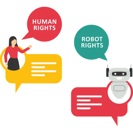 Empresario de derechos versus cyborg con inteligencia artificial  Ilustración