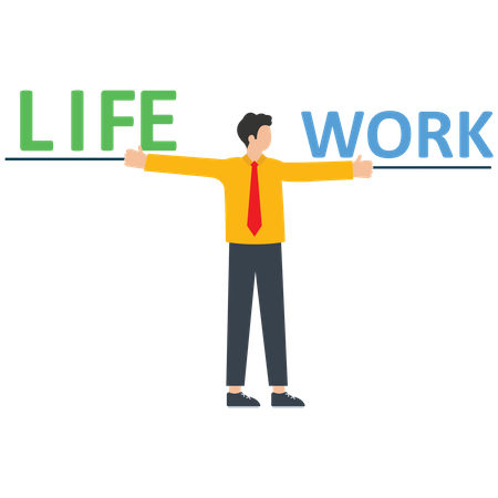 Mão de empresário segurando o equilíbrio entre trabalho e vida  Ilustração