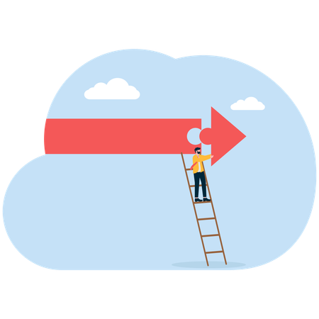 Hombre de negocios de pie en la escalera mientras señala la dirección comercial  Ilustración