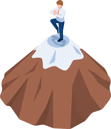Empresário de sucesso fazendo ioga no topo da montanha  Ilustração