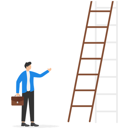 Empresário de sucesso na frente da escada  Ilustração