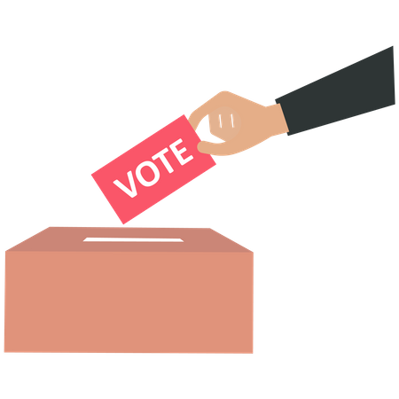 El empresario deja caer una papeleta en una urna para la votación electoral  Ilustración
