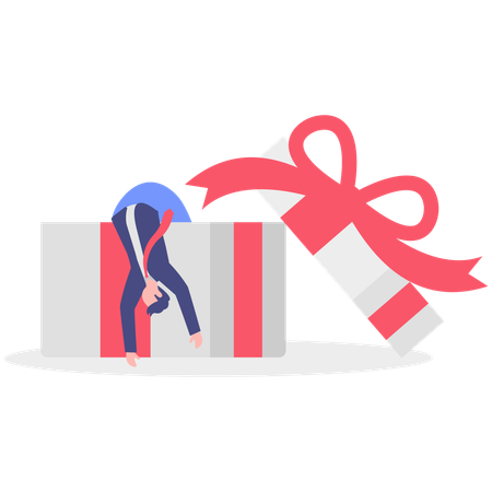 Hombre de negocios dentro de una caja de regalo  Ilustración