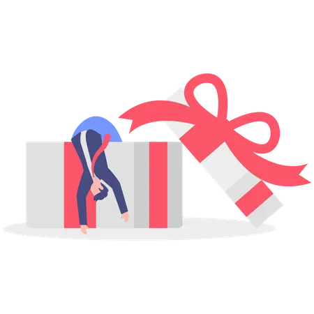 Hombre de negocios dentro de una caja de regalo  Ilustración