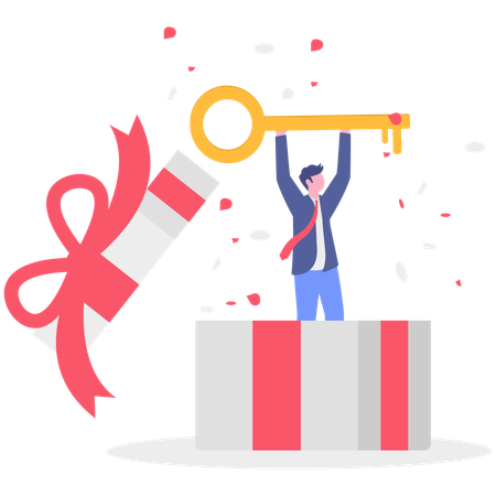 Hombre de negocios dentro de una caja de regalo  Ilustración