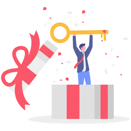 Hombre de negocios dentro de una caja de regalo  Ilustración