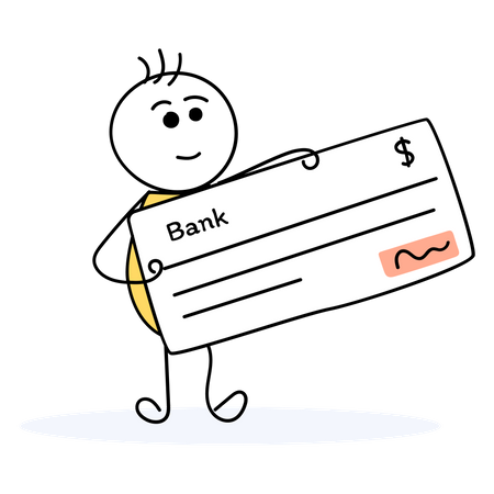 Empresário depositando cheque de pagamento no banco  Ilustração