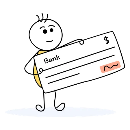 Empresário depositando cheque de pagamento no banco  Ilustração