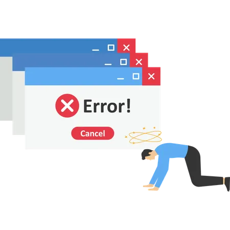 Hombre de negocios deprimido con error en el sitio web  Ilustración