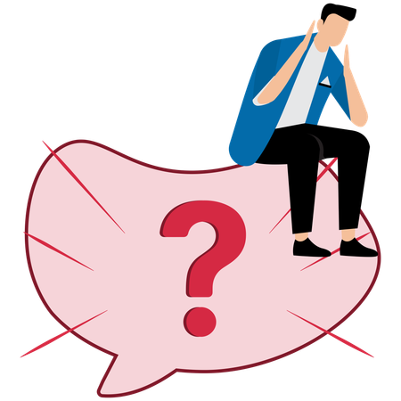 Hombre de negocios deprimido en signo de interrogación  Illustration