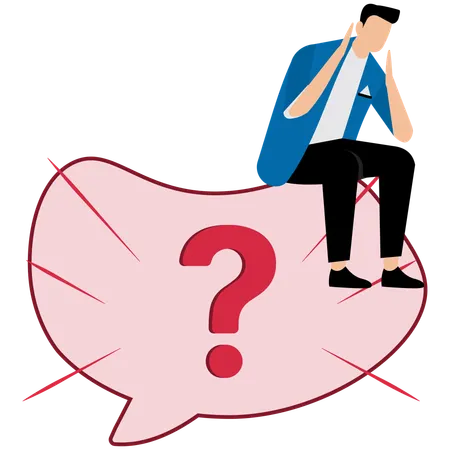 Hombre de negocios deprimido en signo de interrogación  Illustration