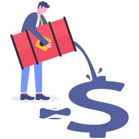 Hombre de negocios derramando dólares  Ilustración