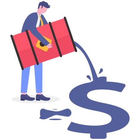 Hombre de negocios derramando dólares  Ilustración