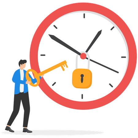 Hombre de negocios desbloqueando el reloj  Ilustración