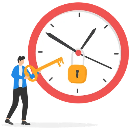 Hombre de negocios desbloqueando el reloj  Ilustración
