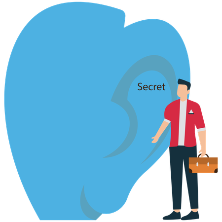 Empresario descubriendo secretos empresariales  Ilustración