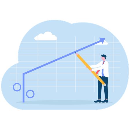 Empresário desenha gráfico de aumento percentual nas taxas de juros com lápis  Illustration