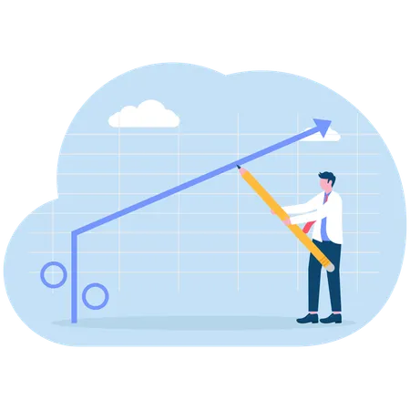 Empresário desenha gráfico de aumento percentual nas taxas de juros com lápis  Illustration